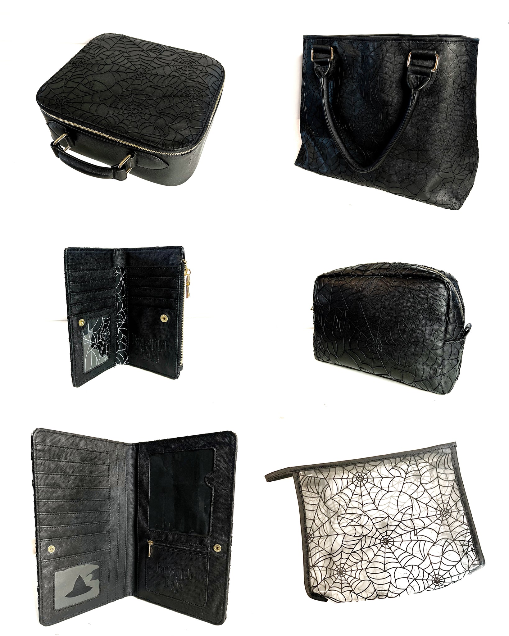 Bag of Tricks: Embossed Leather Wallet Pouch/ Clutch Black